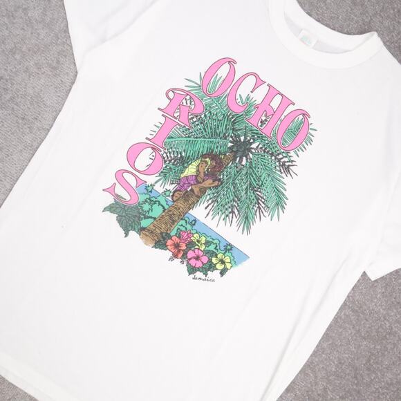VTG 80s Ocho Rio Jamaica Beach Palm Tree 2XL White Short Sleeve T-Shirt - Picture 6 of 9